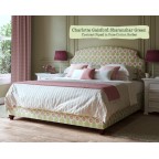 Double Puffin Bed in Charlotte Gaisford Sharanshar Green, Contrast Piped in Pure Cotton Sorbet