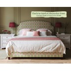 Double Puffin Bed in Charlotte Gaisford Sharanshar Green, Contrast Piped in Pure Cotton Sorbet