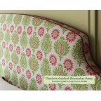 Double Puffin Bed in Charlotte Gaisford Sharanshar Green, Contrast Piped in Pure Cotton Sorbet