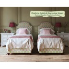 Single Puffin Bed in Charlotte Gaisford Sharanshar Green, Contrast Piped in Pure Cotton Sorbet