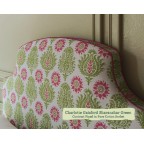 Single Puffin Bed in Charlotte Gaisford Sharanshar Green, Contrast Piped in Pure Cotton Sorbet