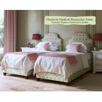 Single Puffin Bed in Charlotte Gaisford Sharanshar Green, Contrast Piped in Pure Cotton Sorbet