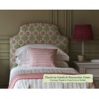 Single Puffin Bed in Charlotte Gaisford Sharanshar Green, Contrast Piped in Pure Cotton Sorbet