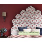 Kingsize Lewis Headboard in Julia Brendel Indian Summer, Contrast edge in Pure Cotton Marine