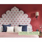 Kingsize Lewis Headboard in Julia Brendel Indian Summer, Contrast edge in Pure Cotton Marine