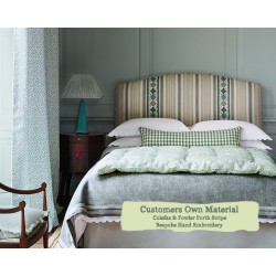 Small Double Caldey Headboard Colefax & Fowler Porth Stripe 30ins Fixed Cover Hand Embroidery