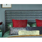 Small Double Headboard Harris Jane Churchill Rene Blue 77cmH Contrast Piped COM Fixed Cover