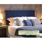 Small Double Headboard Harris Linwood Omega Velvet Atlantis Contrast Piped House Cotton Vanilla 77cmH Fixed Cover