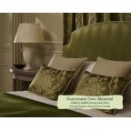 Puffin Headboard in Zoffany Suffolk Stripe Pale Olive - Contrast Piped in House Cotton Vanilla