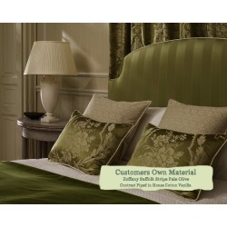 Puffin Headboard in Zoffany Suffolk Stripe Pale Olive - Contrast Piped in House Cotton Vanilla