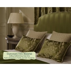 Puffin Headboard in Zoffany Suffolk Stripe Pale Olive - Contrast Piped in House Cotton Vanilla