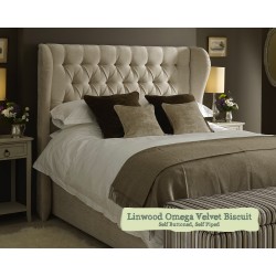 Double Headboard Winged Iona Linwood Omega Velvet Biscuit Self Buttoned Self Piped