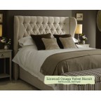 Kingsize Headboard Winged Iona Linwood Omega Velvet Biscuit Self Buttoned Self Piped