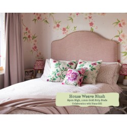 Single Headboard Barra House Weave Blush 89cm Height 11mm Gold Strip Studs