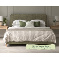 Small Double Headboard Faray House Weave Sage 77cm Height 11mm Vintage Strip Studs