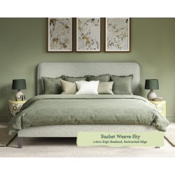 Single Grand Bed Faray Basket Weave Sky 116cm Height Back Tacked Edge
