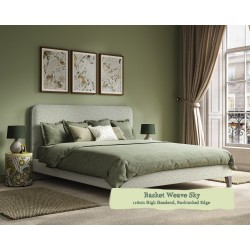 Small Double Grand Bed Faray Basket Weave Sky 116cm Height Back Tacked Edge