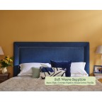 Kingsize Headboard Ghia Soft Weave Sapphire 89cm High Contrast Piped House Cotton Vanilla