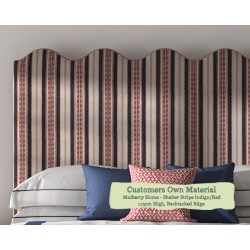 Double Solas Headboard in Mulberry Home Shelter Stripe Indigo Red Backtacked Edge 115cm High