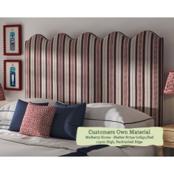 Double Solas Headboard in Mulberry Home Shelter Stripe Indigo Red Backtacked Edge 115cm High