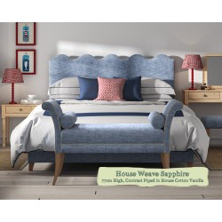 Super King Solas Headboard in House Weave Sapphire Contrast Piped Edge 77cm High