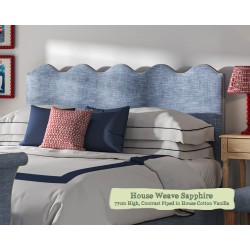 Single Solas Headboard in House Weave Sapphire Contrast Piped 77cm High