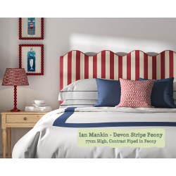 Double Solas Headboard in Ian Mankin Devon Stripe Peony Contrast Piped in Peony 77cm High