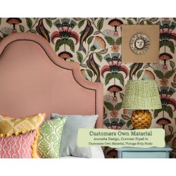 Super King Headboard Kerrera Customers Own Material Contrast Piped COM Vintage Strip Studs
