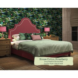 Small Double Bed Kerrera House Cotton Strawberry Ivory Braid Chrome Nail Contrast Piped to Match Braid