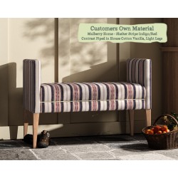 THW Large Brampton Stool in Mulberry Home Shelter Stripe Indigo Red Contrast Piped House Cotton Vanilla with Light Legs