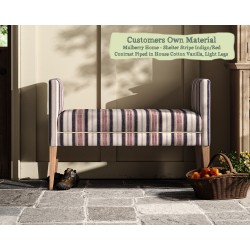 THW Large Brampton Stool in Mulberry Home Shelter Stripe Indigo Red Contrast Piped House Cotton Vanilla with Light Legs