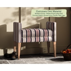 THW Small Brampton Stool Mulberry Home Shelter Stripe Indigo Red Contrast Piped House Cotton Vanilla with Light Legs