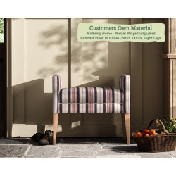 THW Small Brampton Stool Mulberry Home Shelter Stripe Indigo Red Contrast Piped House Cotton Vanilla with Light Legs