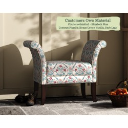 THW Small Broxbourne Stool in Charlotte Gaisford Elizabeth Blue Contrast Piped in House Cotton Vanilla with Dark Legs