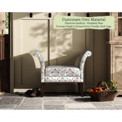 THW Small Broxbourne Stool in Charlotte Gaisford Elizabeth Blue Contrast Piped in House Cotton Vanilla with Dark Legs