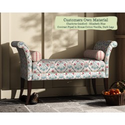  THW Large Broxbourne Stool in Charlotte Gaisford Elizabeth Blue Contrast Piped in House Cotton Vanilla with Dark Legs