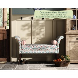  THW Large Broxbourne Stool in Charlotte Gaisford Elizabeth Blue Contrast Piped in House Cotton Vanilla with Dark Legs