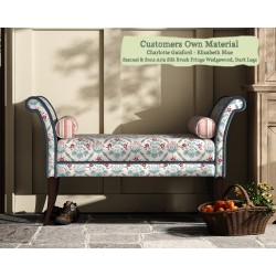 THW Large Broxbourne Stool in Charlotte Gaisford Elizabeth Blue with Samuel Sons Aria Silk Brush Fringe Wedgewood