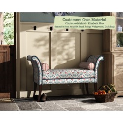 THW Large Broxbourne Stool in Charlotte Gaisford Elizabeth Blue Contrast Trim Samuel Sons Aria Silk Brush Fringe Wedgewood