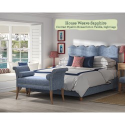 THW Large Broxbourne Stool in House Weave Sapphire Contrast Piped in House Cotton Vanilla with Light Legs