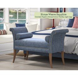 THW Large Broxbourne Stool in House Weave Sapphire Contrast Piped in House Cotton Vanilla with Light Legs