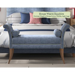 THW Large Broxbourne Stool in House Weave Sapphire Contrast Piped in House Cotton Vanilla with Light Legs