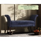 THW Large Broxbourne Stool in Easycare Velvet Atlantic Self Piped with Dark Legs