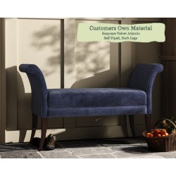 THW Large Broxbourne Stool in Easycare Velvet Atlantic Self Piped with Dark Legs