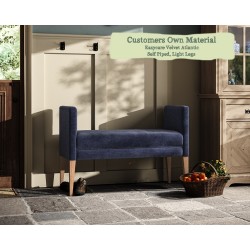 THW Large Brampton Stool in Easycare Velvet Atlantic Self Piped with Light Legs