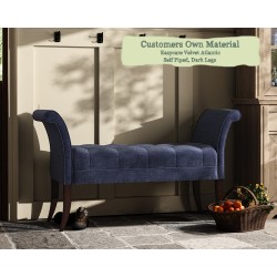 THW Large Brignall Stool in Easycare Velvet Atlantic Self Piped with Dark Legs