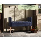 THW Large Burbage Stool in Easycare Velvet Atlantic Self Piped with Light Legs