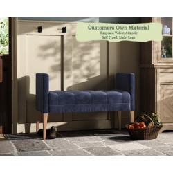 THW Large Burbage Stool in Easycare Velvet Atlantic Self Piped with Light Legs