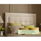 Small Double Headboard Jura House Cotton Vanilla 89cm High Buttoned and Panelled Centre Self Piped Self Buttoned