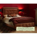 Small Double Bed Jura Antique Matt Leather Honey 150cm Low Headend Low Buttoned Footend Self Buttoned Vintage Studs